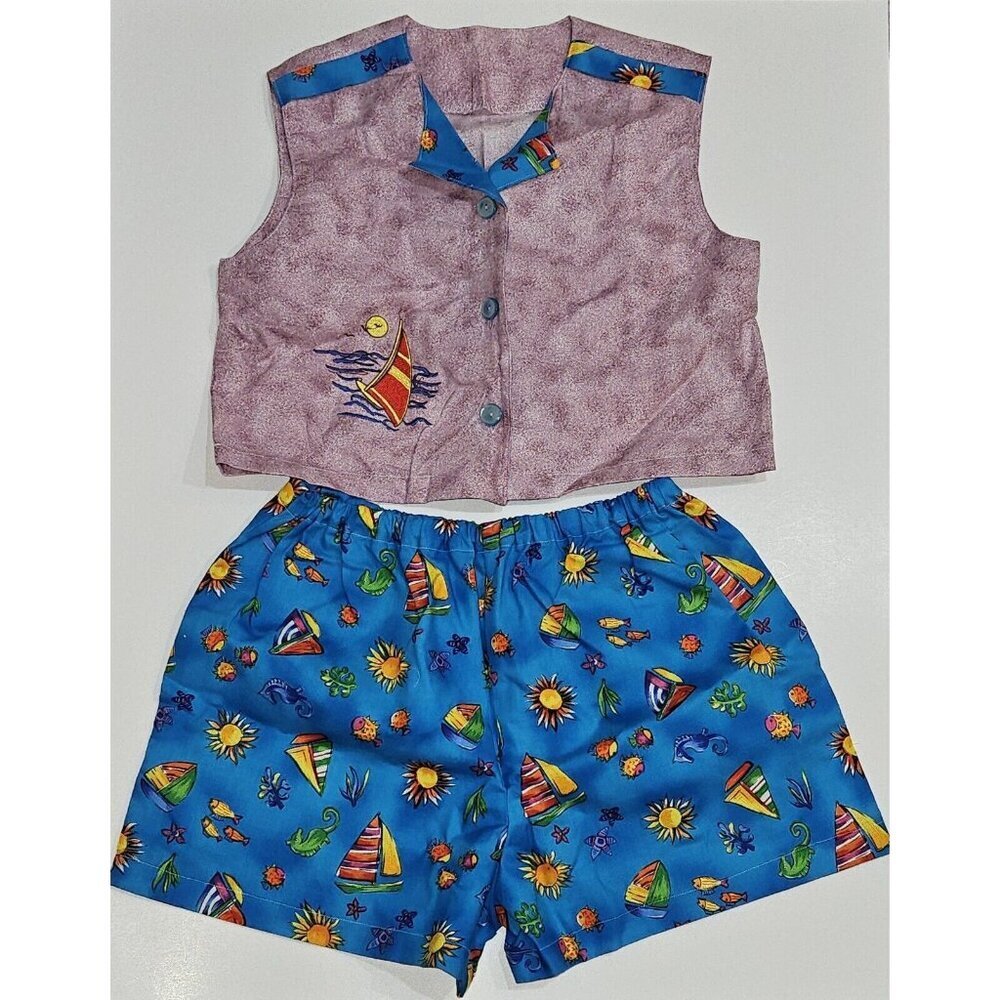 Handmade Matching Girls Outfit Tropical Vacation Top Shorts Approx Size Small?